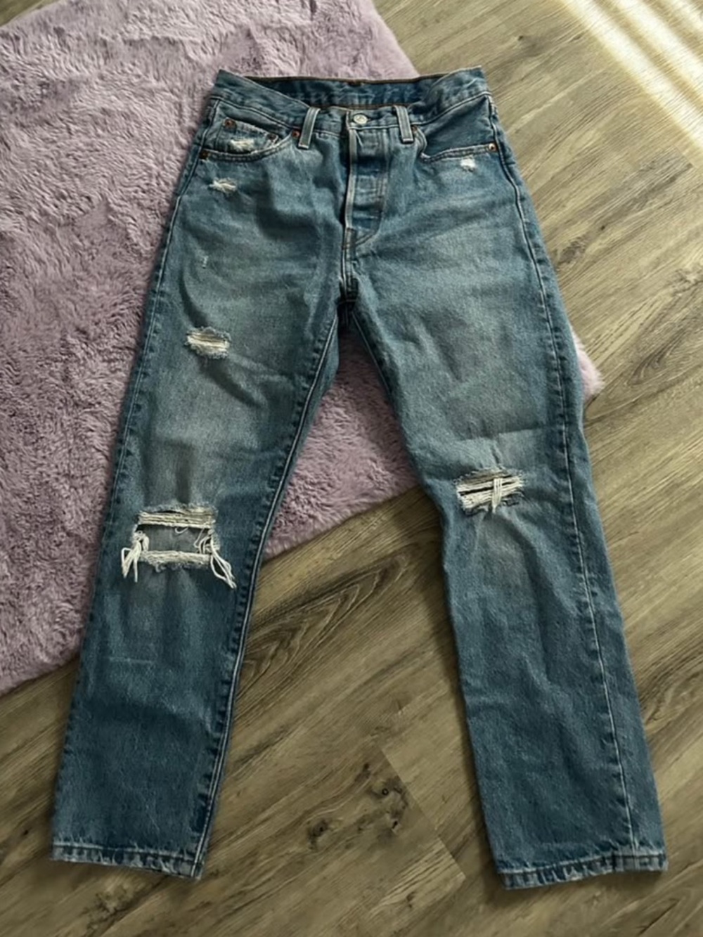 Levi's Women's Straight Ripped Jeans in Denim Blue